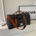 Dark grey canvas travel bag with large capacity and brown faux leather shoulder straps - Dark Brown