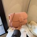 Pink lychee grain leather crossbody flap bag for women with golden metal hardware - Pink