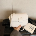 Minimalist white lychee leather crossbody bag with square buckle and gold hardware - White