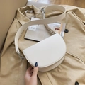 Minimalist white faux leather saddle bag with wide adjustable strap for women - White