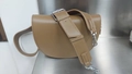 Chic brown crescent saddle bag with wide adjustable strap and silver-tone hardware - Khaki