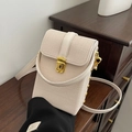 Chic cream white crossbody phone bag with textured synthetic leather and gold hardware - Off White