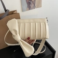 Chic beige shoulder bag with large bow and pleated leather texture for women - Apricot
