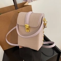 Lavender woven texture small crossbody phone bag with gold clasp and metal studs - Purple