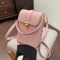 Pink crossbody phone bag for women featuring woven texture and gold metal buckle - Pink