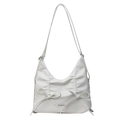 Borsa tote in pelle bianca con dettagli a doppio fiocco e scritte in colore argento - Bianco Sporco