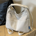 Sac fourre-tout blanc en toile à poches multiples avec bandoulière réglable et zip - Blanc