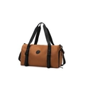 Brown and black cylindrical oxford travel bag with adjustable straps and front logo - One Size / Caramel color