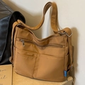 Sac fourre-tout en nylon marron avec plusieurs poches et bandoulière réglable au quotidien - Marron