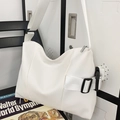 Vielseitige weiße Nylon-Tragetasche mit breitem Gurt und schwarzer Kunststoffschnalle - Weiß