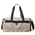 Minimalist off-white waterproof fitness travel bag with black straps and side shoe compartment - White
