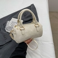 Cream white Boston pillow bag with retro texture, gold hardware, and crossbody strap - Off-white Without Pendant