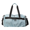Light blue large capacity travel duffel bag with black handles and shoulder strap - Blue