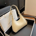 Chic cream-white half-moon underarm bag with smooth PU leather and silver metal buckle - Off White