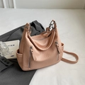 Pink faux leather tote bag with functional zippers and multiple pockets for daily commute - Pink