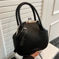 Classic black vintage crossbody bag with silver kiss-lock and adjustable strap - Black