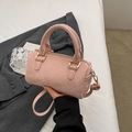 Pink matte cylinder Boston bag with gold hardware and top handles for women - Pink Without Pendant