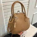 Elegant khaki faux leather doctor bag with top handle and adjustable shoulder strap - Khaki