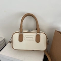 Borsa a mano Boston bianco crema con manici marroni e tracolla regolabile per donna - Bianco Sporco