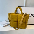 Bright yellow quilted nylon tote bag with padded handles and adjustable shoulder strap - Yellow