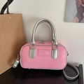 Mini borsa Boston rosa e argento con doppia cerniera e manici eleganti da donna - Rosa