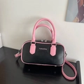 Borsa a tracolla bicolore rosa e nera con finiture argentate e manico superiore - Nero