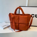 Quilted orange nylon tote bag with wide padded handles and adjustable shoulder strap - Orange