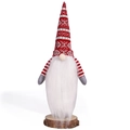 Christmas gnome decoration with red knit hat, white beard, and a natural wooden base - White Beard Red Knitted Hat Red Arms