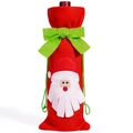 Christmas red wine bottle cover with Santa Claus design and green bow accent - Santa Claus