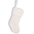 Cream knit Christmas stocking with rustic cable pattern and loop for fireplace decoration - White