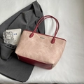 Sac fourre-tout rétro bicolore en similicuir rose lotus et bordeaux avec logo - Rose Sans Pendentif