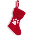 Calza di Natale in maglia rossa con ricamo a zampa bianca e un occhiello per appendere - Piede
