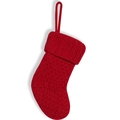 Classic red cable-knit Christmas stocking with hanging loop for holiday fireplace decor - Red