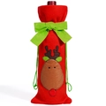 Christmas wine bottle cover featuring red felt fabric with a cute reindeer and green bow - Elk