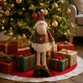 Plush Christmas sheep figurine in red festive outfit standing near gift boxes - Telescopic Sheep (ML-Q780)
