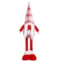 Gnomo di Natale in peluche con cappello a scacchi rosso e bianco e gambe lunghe - Femmina (Trecce)