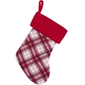 Classic red and white plaid Christmas stocking with plush cuff and hanging loop - Plaid Christmas Stocking
