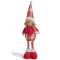 Standing Christmas boy doll with red plaid hat and striped legs for festive decor - Male Style