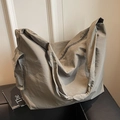 Dunkel khakifarbene Canvas-Einkaufstasche mit Seitentasche und Reißverschluss für Damen - Grau