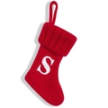 Red knit Christmas stocking with white embroidered letter S for holiday decoration - Letter S
