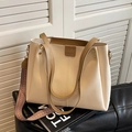 Cream tote bag with brown handles and a retro patterned wide shoulder strap - Off-white