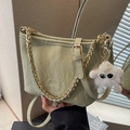 Light green pleated bucket bag with gold chain and cute plush star pendant accessory - Light Green