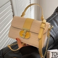 Chic cream and yellow croc-embossed small crossbody bag with gold T-lock and chain strap - Yellow