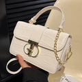 White crocodile-embossed mini crossbody bag with gold chain strap and T-twist lock clasp - Off-white
