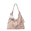 Grande borsa hobo rosa con fiocco metallico, catena di perle e ciondolo a nuvola - Con Ciondolo / Rosa
