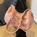 Sac hobo plissé rose élégant avec grand nœud décoratif et fermeture éclair argent - Rose