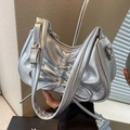 Chic silver pleated underarm bag with metallic finish and trendy ruching design - Silver