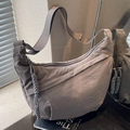 Grey-purple half-moon nylon crossbody bag with wide adjustable strap and large capacity - Gray