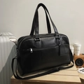 Grote zwarte vintage tote bag met verstelbare schouderriem en matte textuurafwerking - Zwart