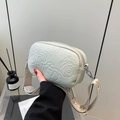 Off-white square crossbody bag featuring rose embossed leather and woven strap - Off White